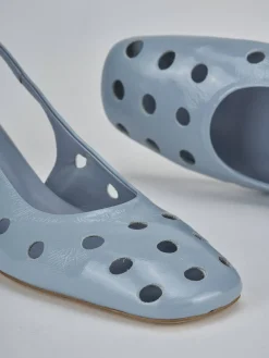 Slingback tacco 5cm vernice azzurro