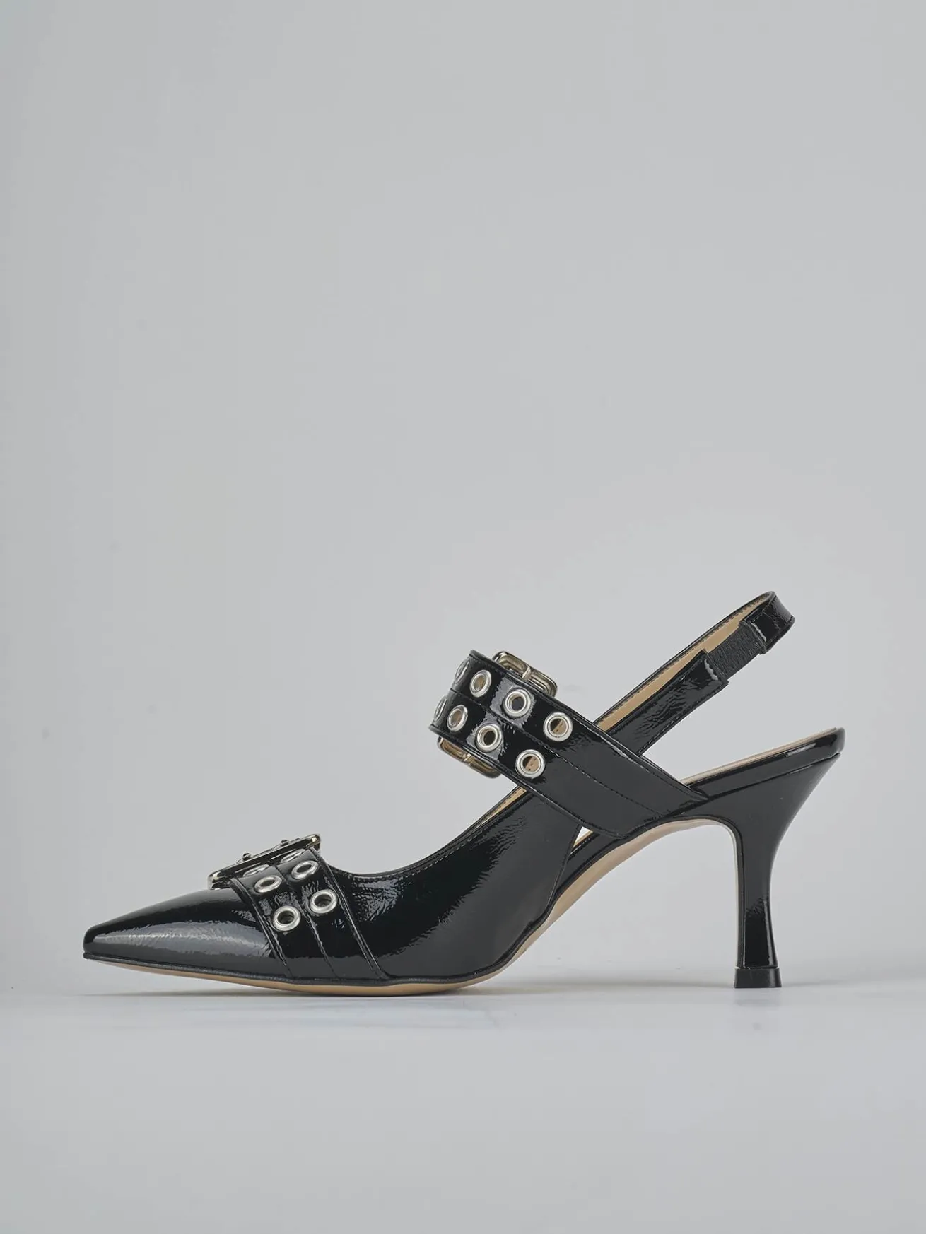 Slingback tacco 7cm vernice nero