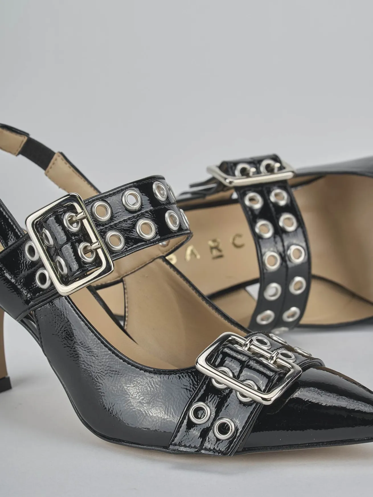 Slingback tacco 7cm vernice nero