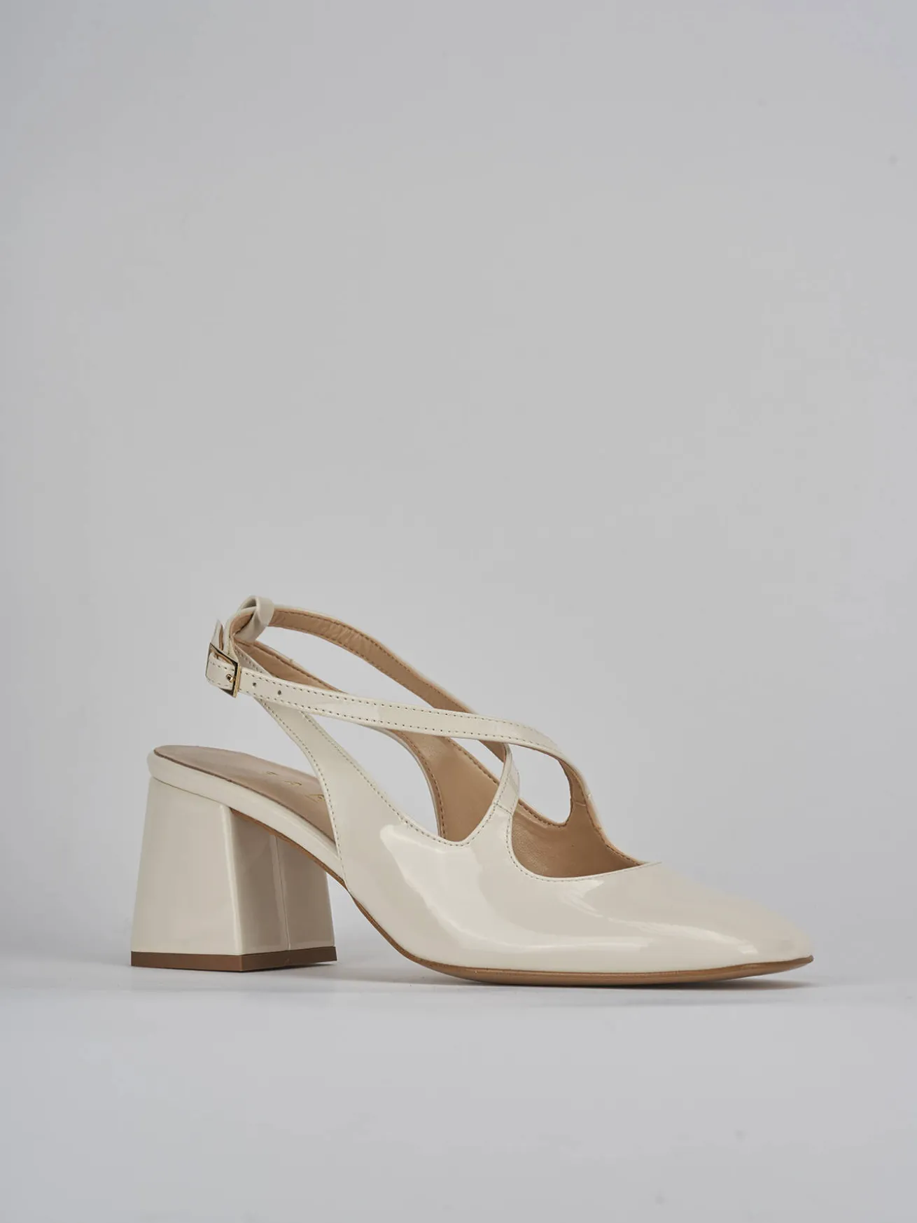 Slingback tacco 7cm vernice bianco