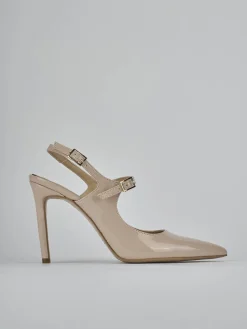 Slingback tacco 6cm vernice beige