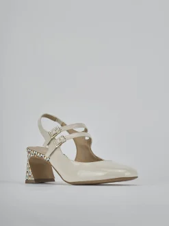 Slingback tacco 5cm vernice bianco