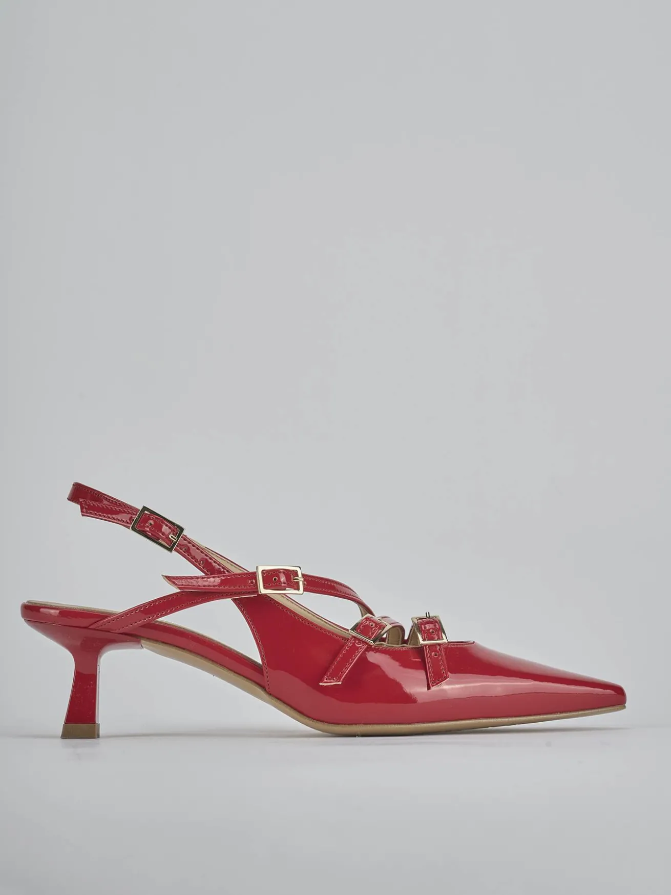 Slingback tacco 7cm vernice rosso