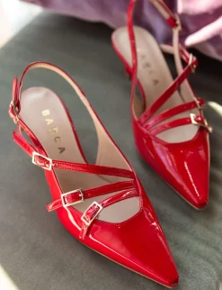 Slingback tacco 7cm vernice rosso