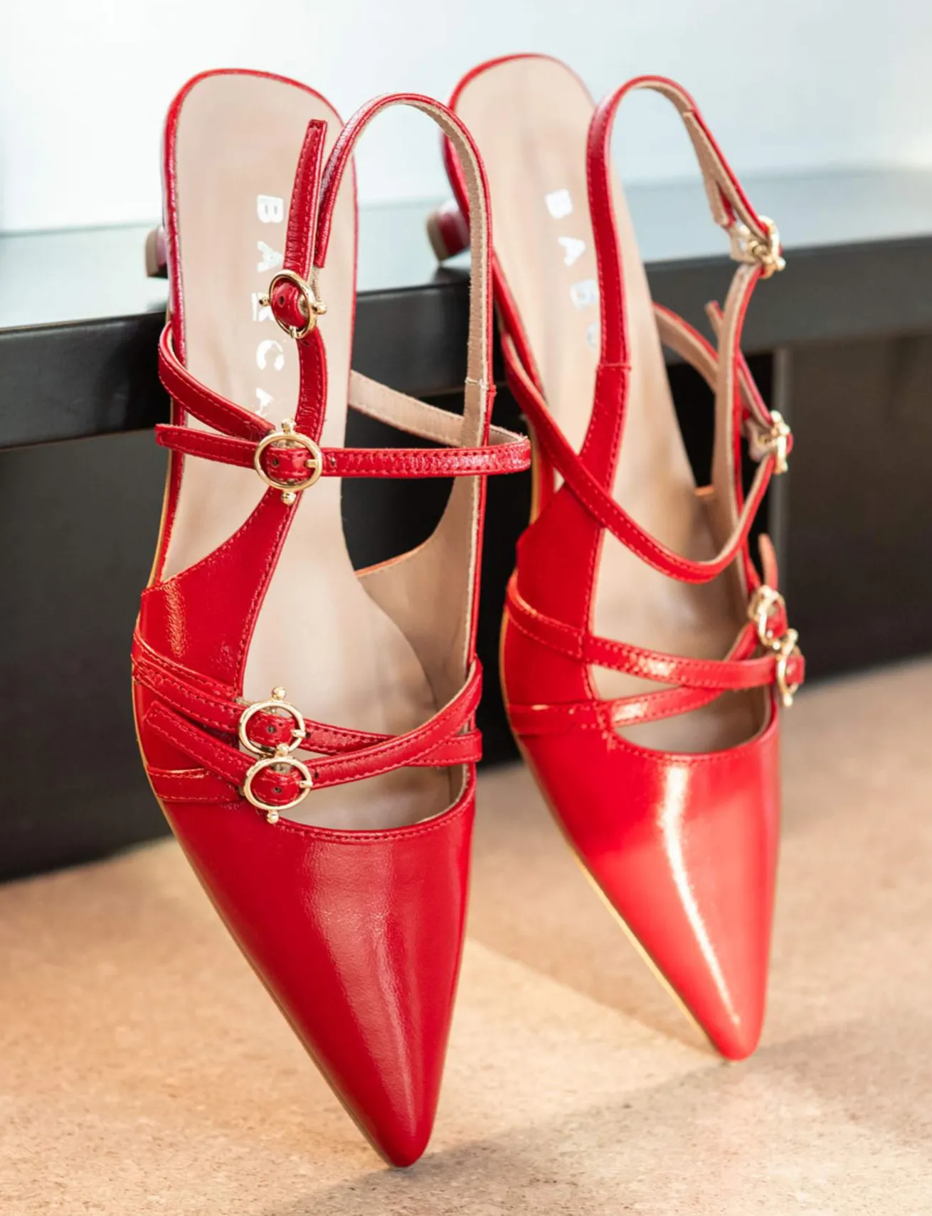 Slingback tacco 3cm vernice rosso