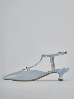 Slingback tacco 4cm vernice azzurro
