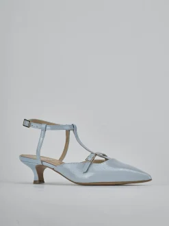 Slingback tacco 4cm vernice azzurro