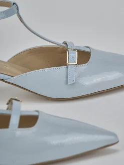 Slingback tacco 4cm vernice azzurro