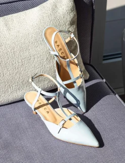 Slingback tacco 4cm vernice azzurro