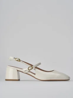 Slingback tacco 5cm vernice bianco