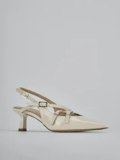 Slingback tacco 7cm vernice bianco