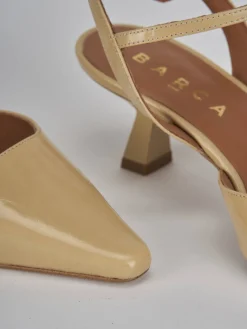 Slingback tacco 5cm vernice marrone