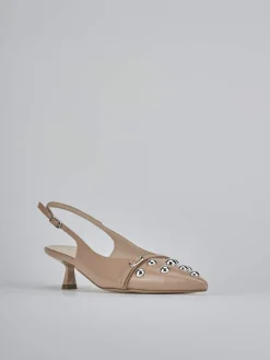 Slingback tacco 5cm vernice marrone