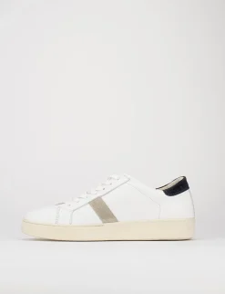 sneakers fondo gomma e soletto interno in vera pelle. tomaia in morbida pelle bianco