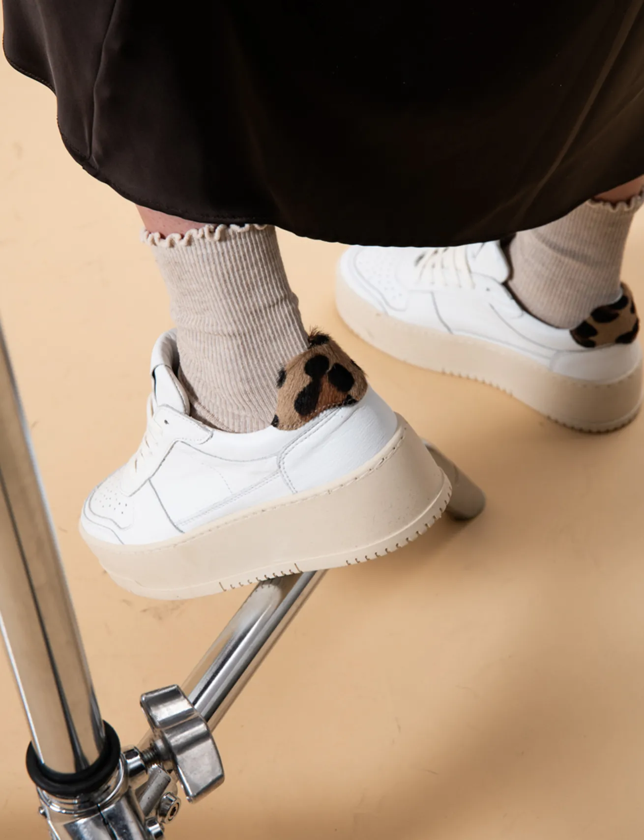 Sneakers tacco 3cm pelle bianco