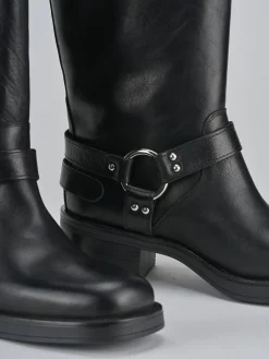 Stivale biker tacco 5 cm nero pelle