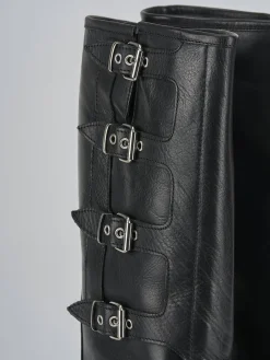 Stivale biker tacco 5 cm nero pelle