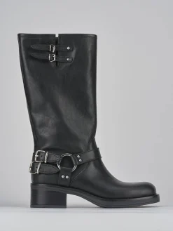 Stivale biker tacco 5 cm nero pelle