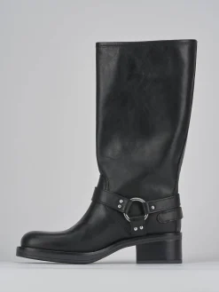 Stivale biker tacco 5 cm nero pelle