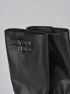 Stivale biker tacco 5 cm nero pelle