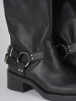 Stivale biker tacco 5 cm nero pelle