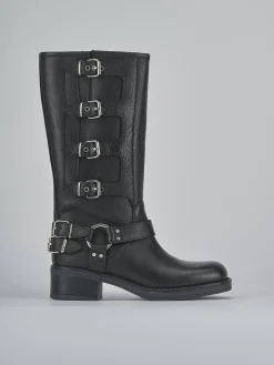 Stivale biker tacco 4 cm nero pelle