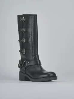 Stivale biker tacco 4 cm nero pelle