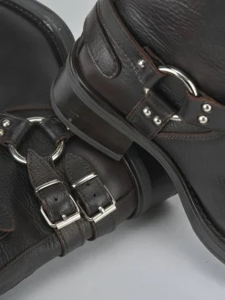 Stivale biker tacco 4 cm testa pelle