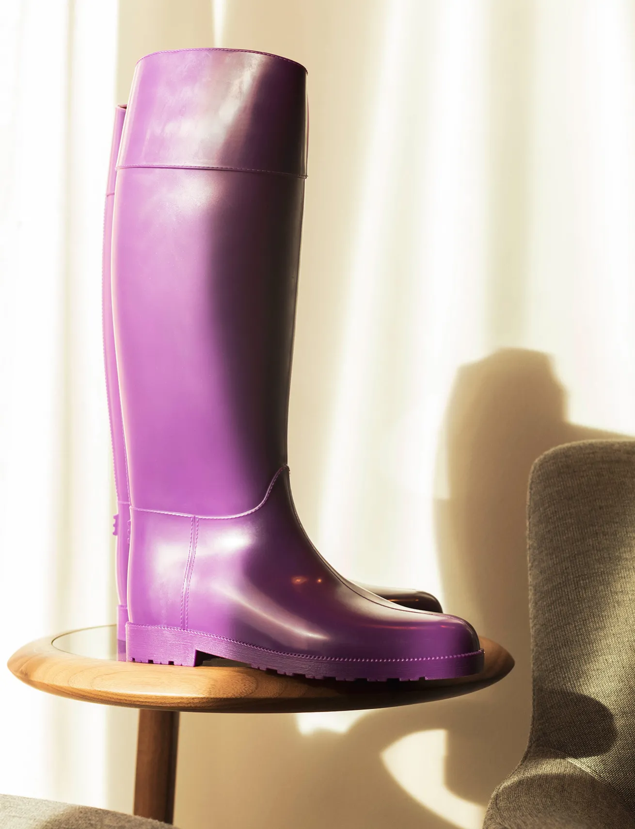 Stivale tacco 2 cm viola gomma