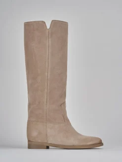 Stivale tacco 1 cm beige camoscio