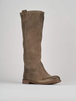 Stivale tacco 1 cm beige pelle