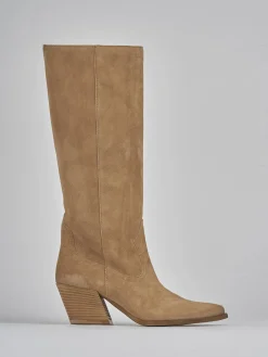 Stivale tacco 7 cm marrone camoscio