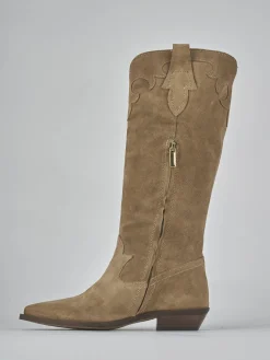 Stivale tacco 3 cm marrone camoscio