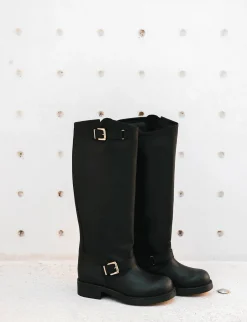 Stivale tacco 2 cm nero pelle