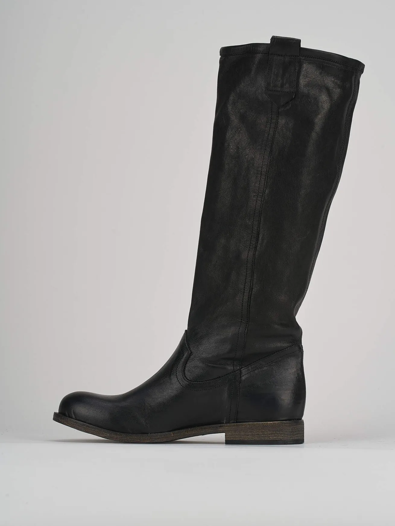 Stivale tacco 1 cm nero pelle