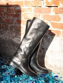 Stivale tacco 2 cm nero pelle