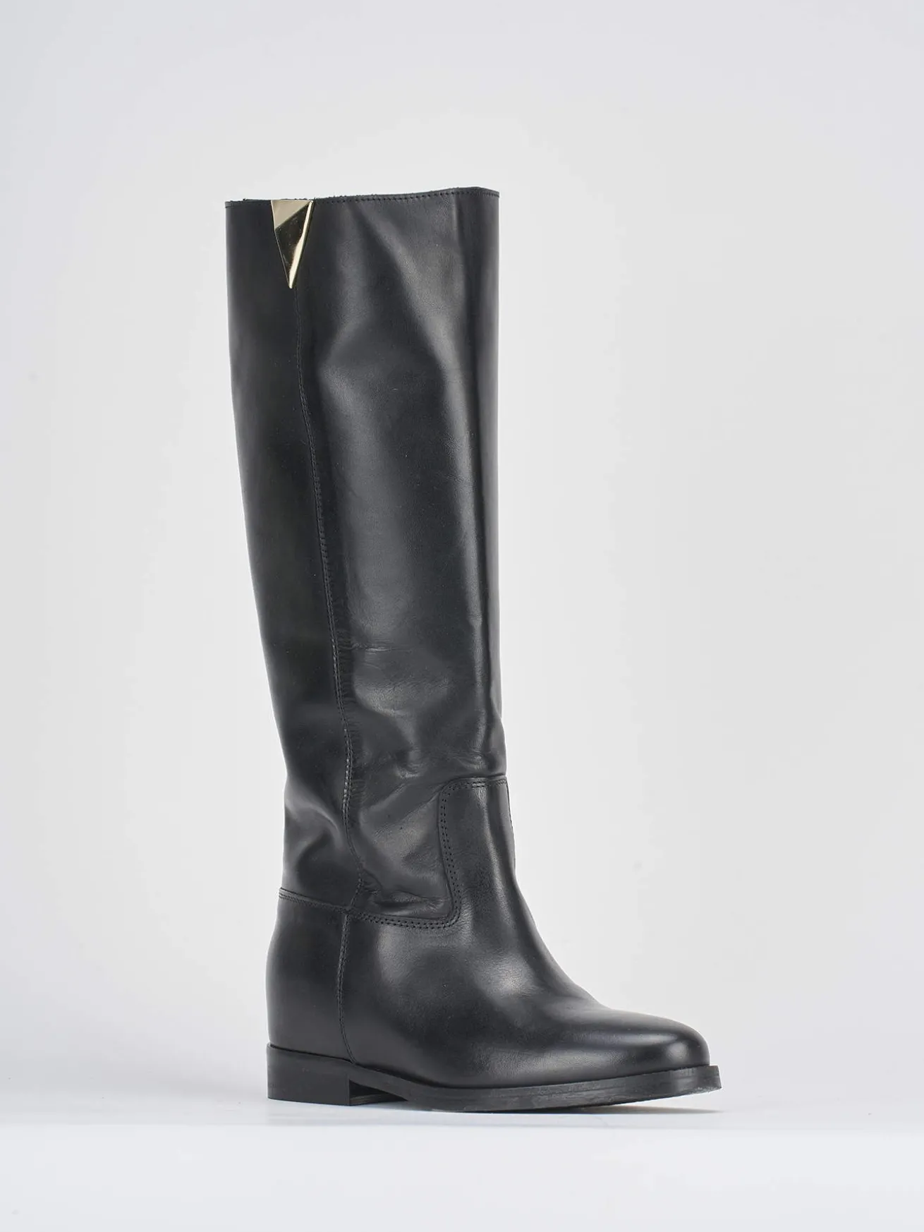 Stivale tacco 1 cm nero pelle