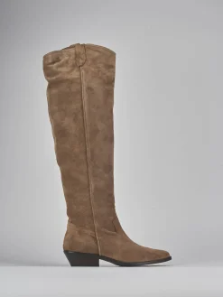 Stivale texano tacco 3 beige camoscio
