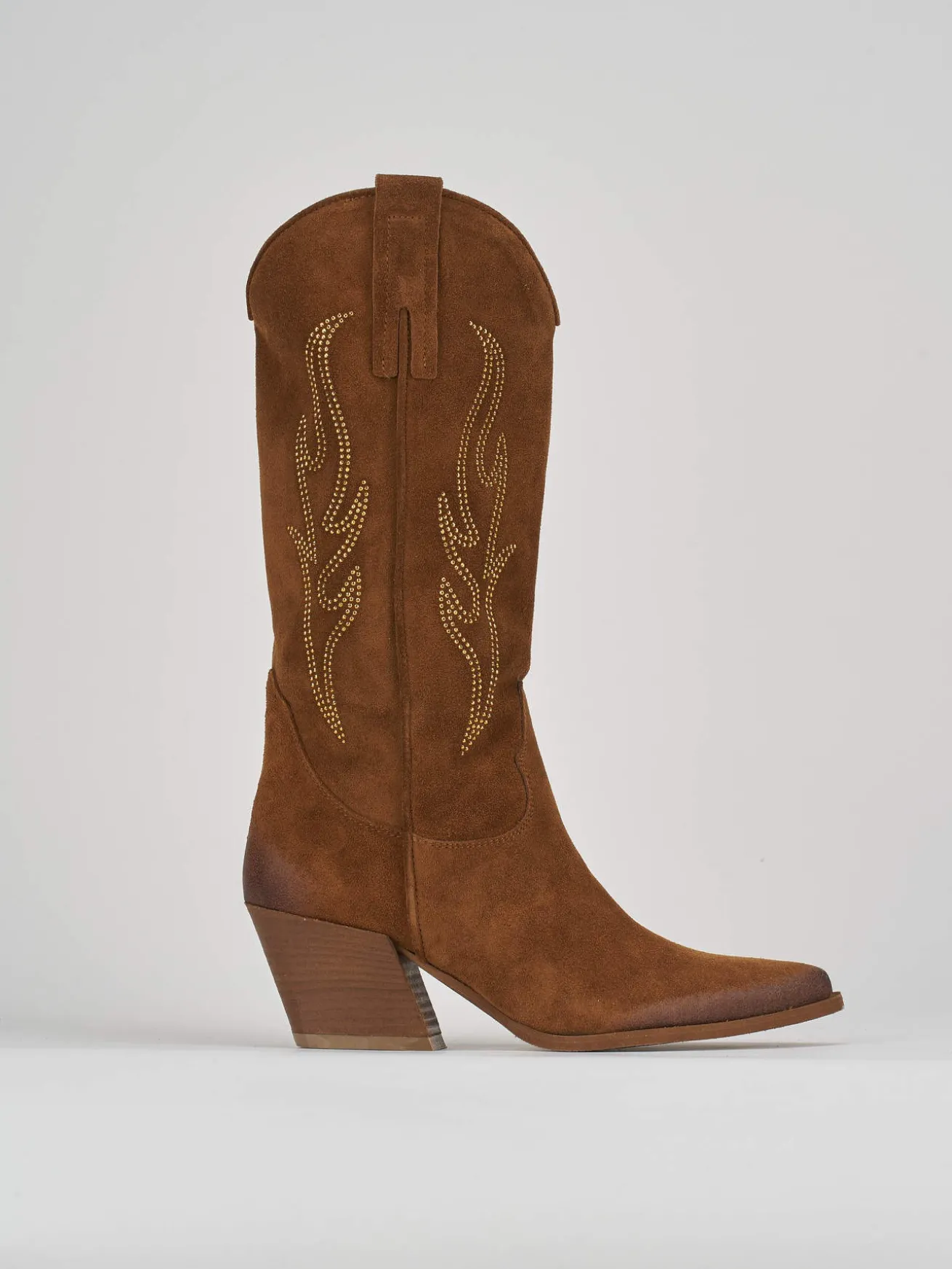 Stivale texano tacco 7 cm marrone camoscio