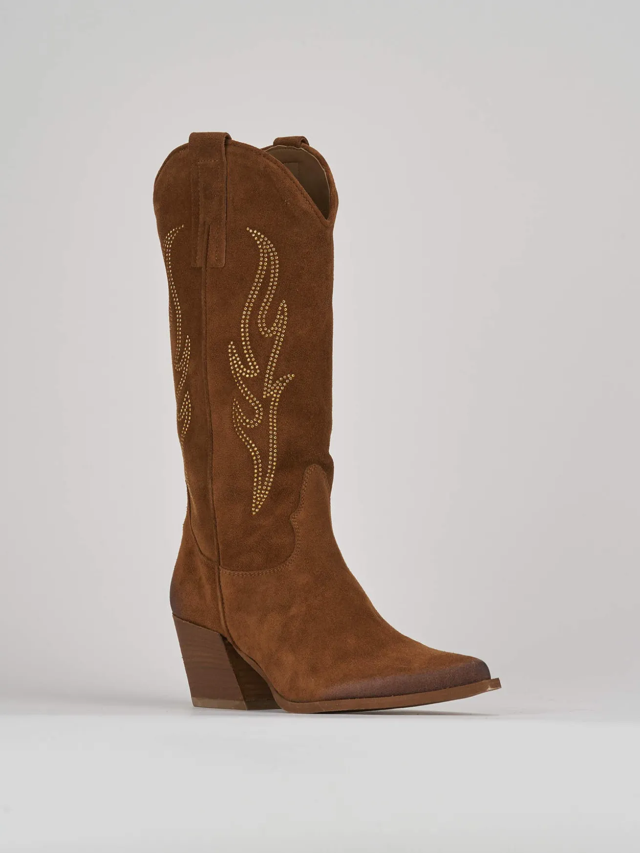 Stivale texano tacco 7 cm marrone camoscio