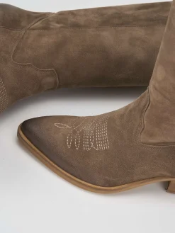 Stivale texano tacco 4 cm beige camoscio