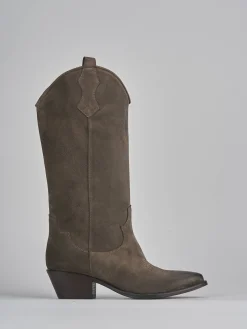 Stivale texano tacco 5 cm beige camoscio