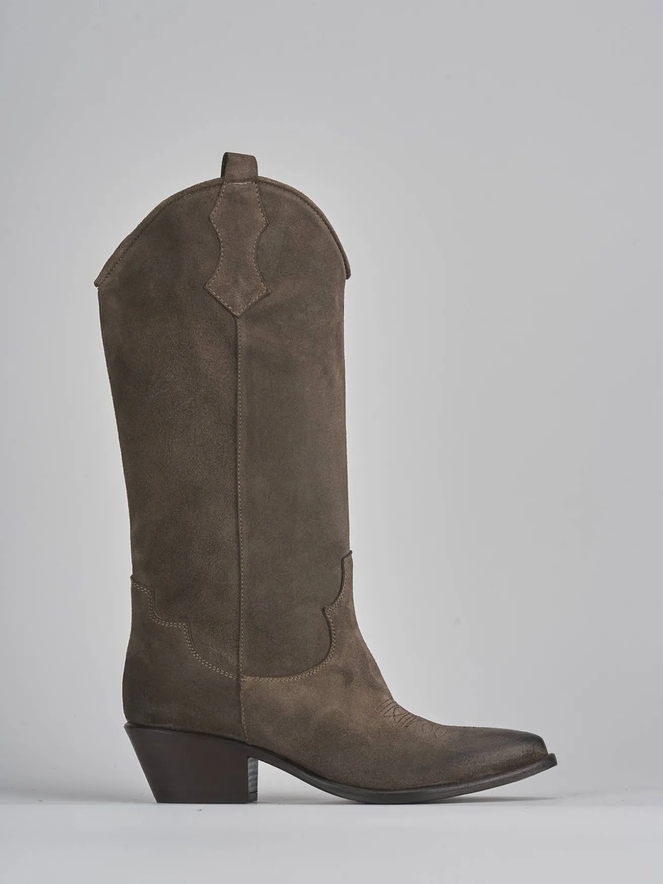 Stivale texano tacco 5 cm beige camoscio