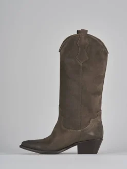 Stivale texano tacco 5 cm beige camoscio