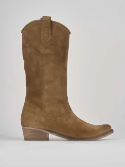 Stivale texano tacco 3 cm beige camoscio