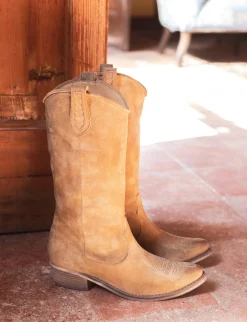 Stivale texano tacco 3 cm beige camoscio