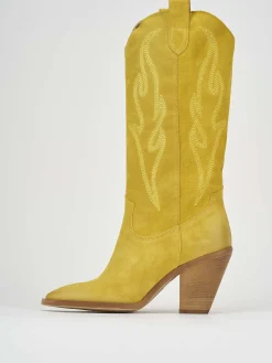 Stivale texano tacco 7 cm giallo camoscio