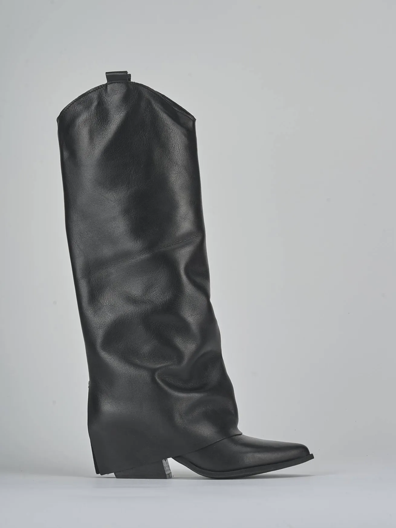 Stivale texano tacco 6 cm nero pelle