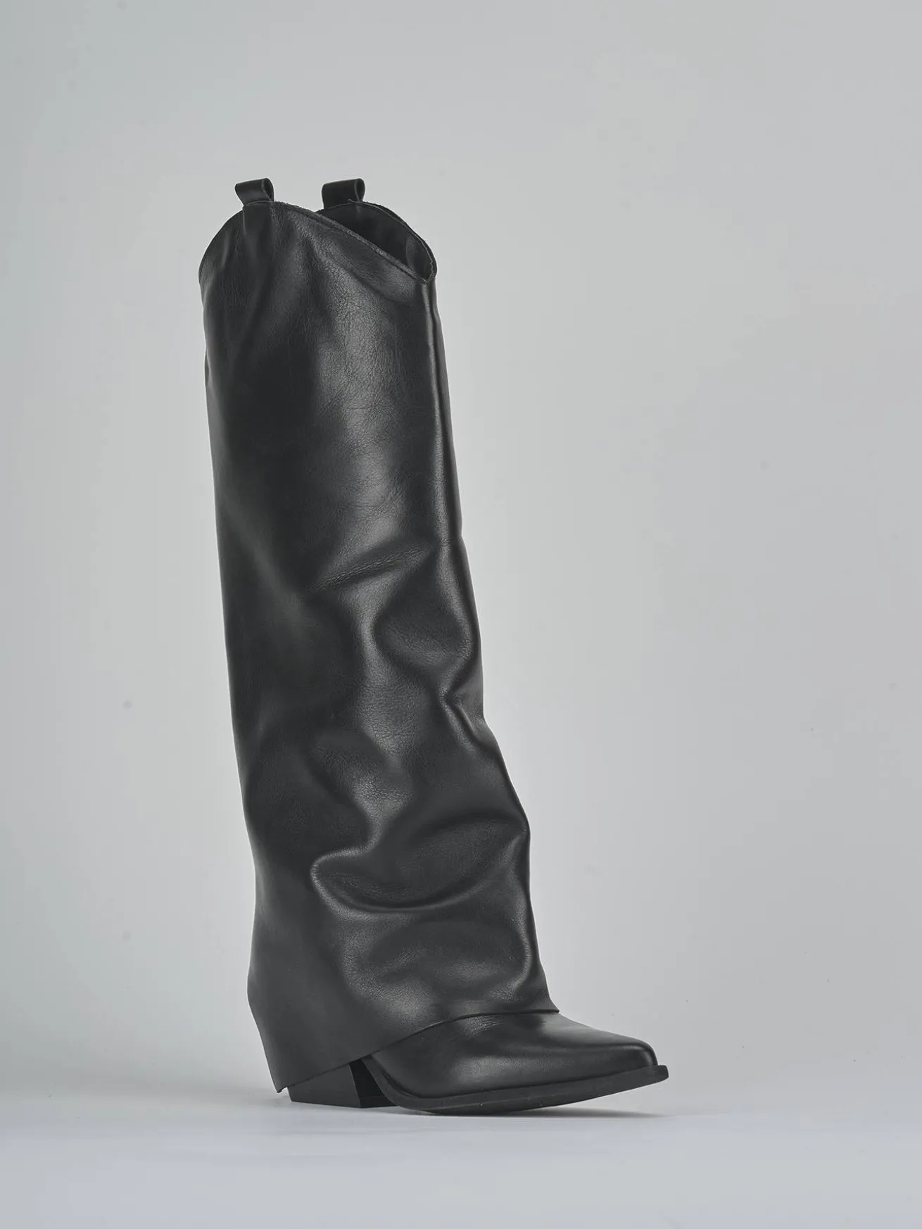 Stivale texano tacco 6 cm nero pelle