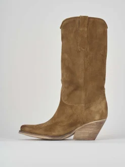 Stivale texano tacco 6 cm beige camoscio